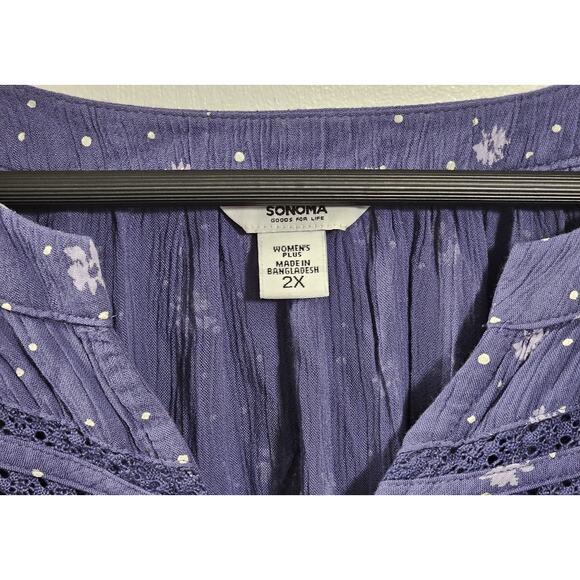 Womens Button Top 2X Purple Boho Peasant Floral Gauzy Career Office Bloomcore - Picture 3 of 7